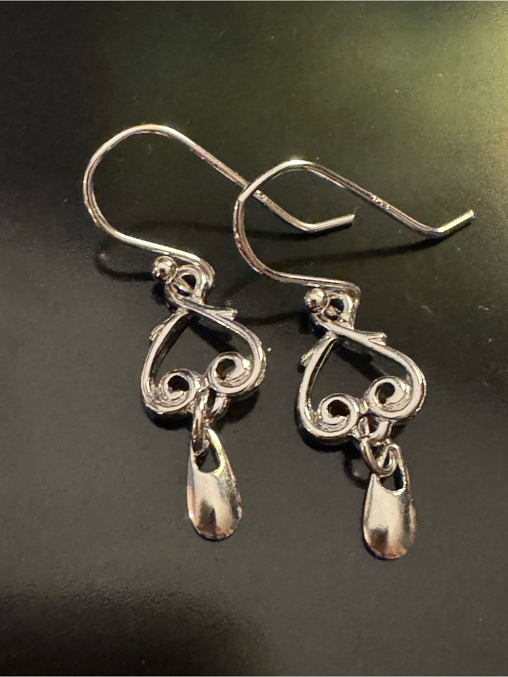 Sterling Silver Wirework Dangle Earrings - Heart Scroll